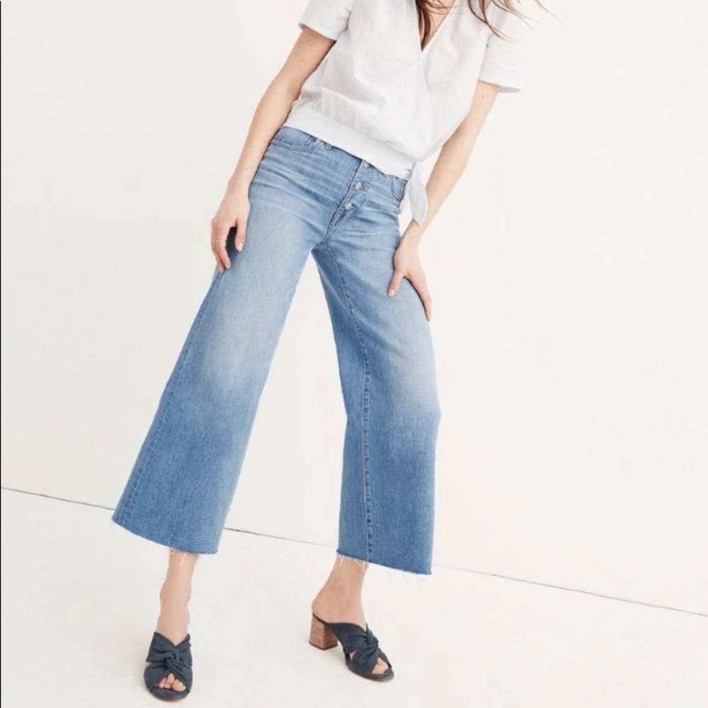 Madewell High Rise Wide Leg Raw Hem Crop Jeans